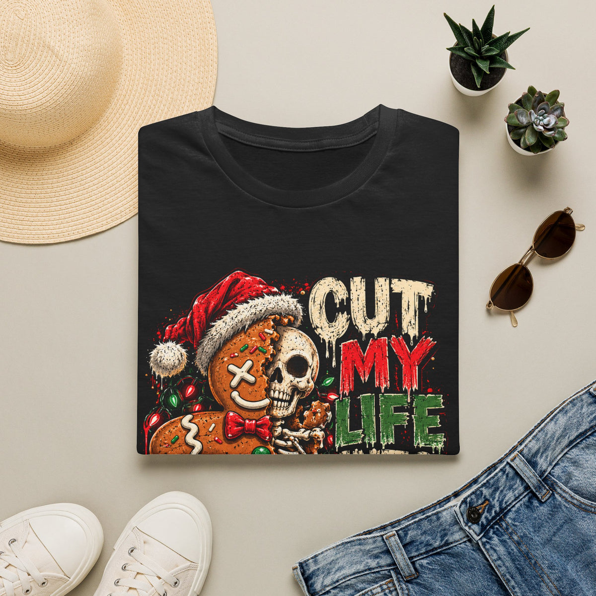 Cut My Life Into Pieces Shirt | Funny Gingerbread Christmas Tee | Skeleton Cookie Graphic Shirt | Dark Humor Holiday Gift