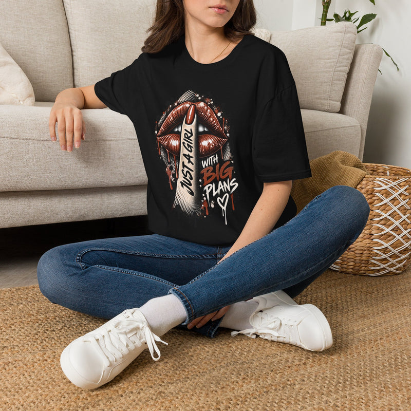 Just a Girl With Big Plans Graphic Tee | Women’s Halftone Streetwear Shirt | Bold Urban Graphic T-Shirt