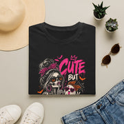 Cute But Psycho Halloween Shirt | Spooky Girl Graphic Tee | Funny Halloween T-Shirt | Pink Orange Halloween Tee | Women’s Graphic Shirt