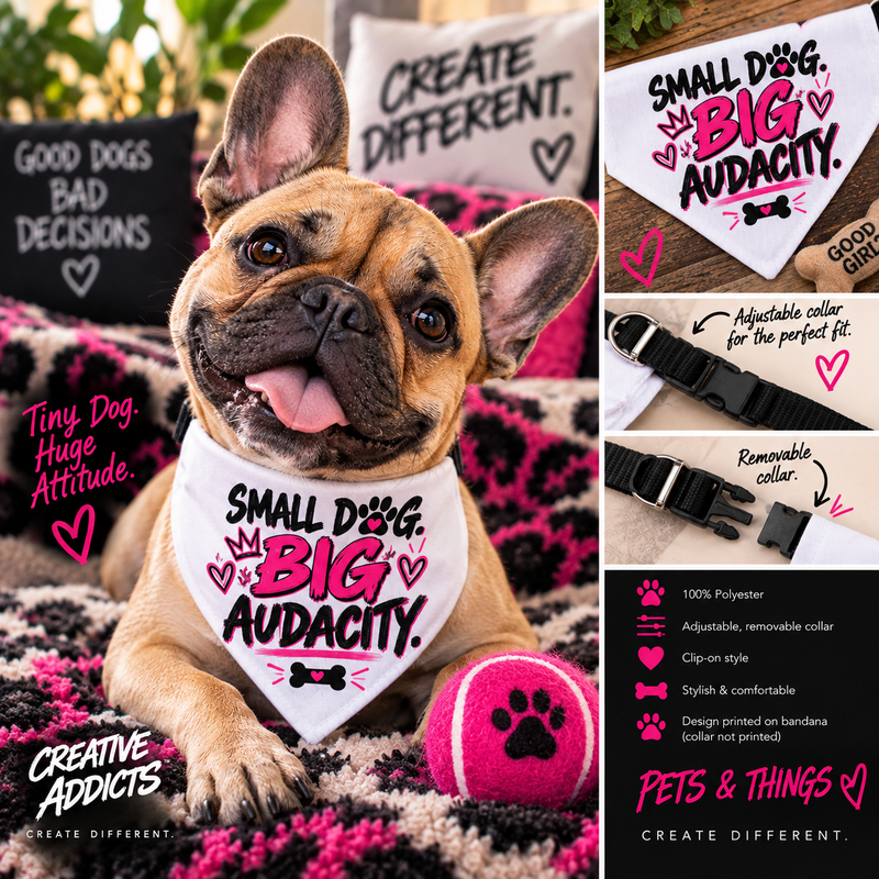 Small Dog Big Audacity Bandana | Funny Dog Bandana | Small Dog Gift | Pet Bandana