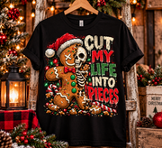 Cut My Life Into Pieces Shirt | Funny Gingerbread Christmas Tee | Skeleton Cookie Graphic Shirt | Dark Humor Holiday Gift