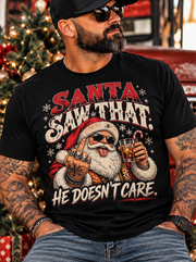 Funny Santa Christmas Shirt | Santa Saw That He Doesn't Care Tee | Rude Santa Graphic T-Shirt | Adult Holiday Humor