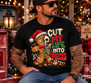 Cut My Life Into Pieces Shirt | Funny Gingerbread Christmas Tee | Skeleton Cookie Graphic Shirt | Dark Humor Holiday Gift