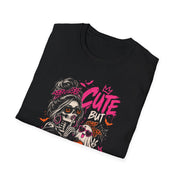 Cute But Psycho Halloween Shirt | Spooky Girl Graphic Tee | Funny Halloween T-Shirt | Pink Orange Halloween Tee | Women’s Graphic Shirt