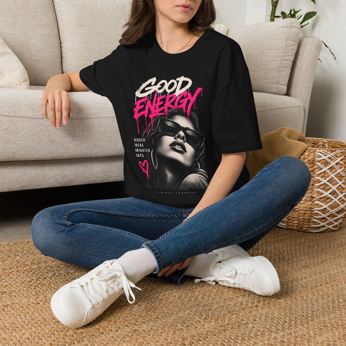 Good Energy Graphic Tee | Women’s Urban Streetwear Halftone Shirt | Positive Vibes Graphic T-Shirt