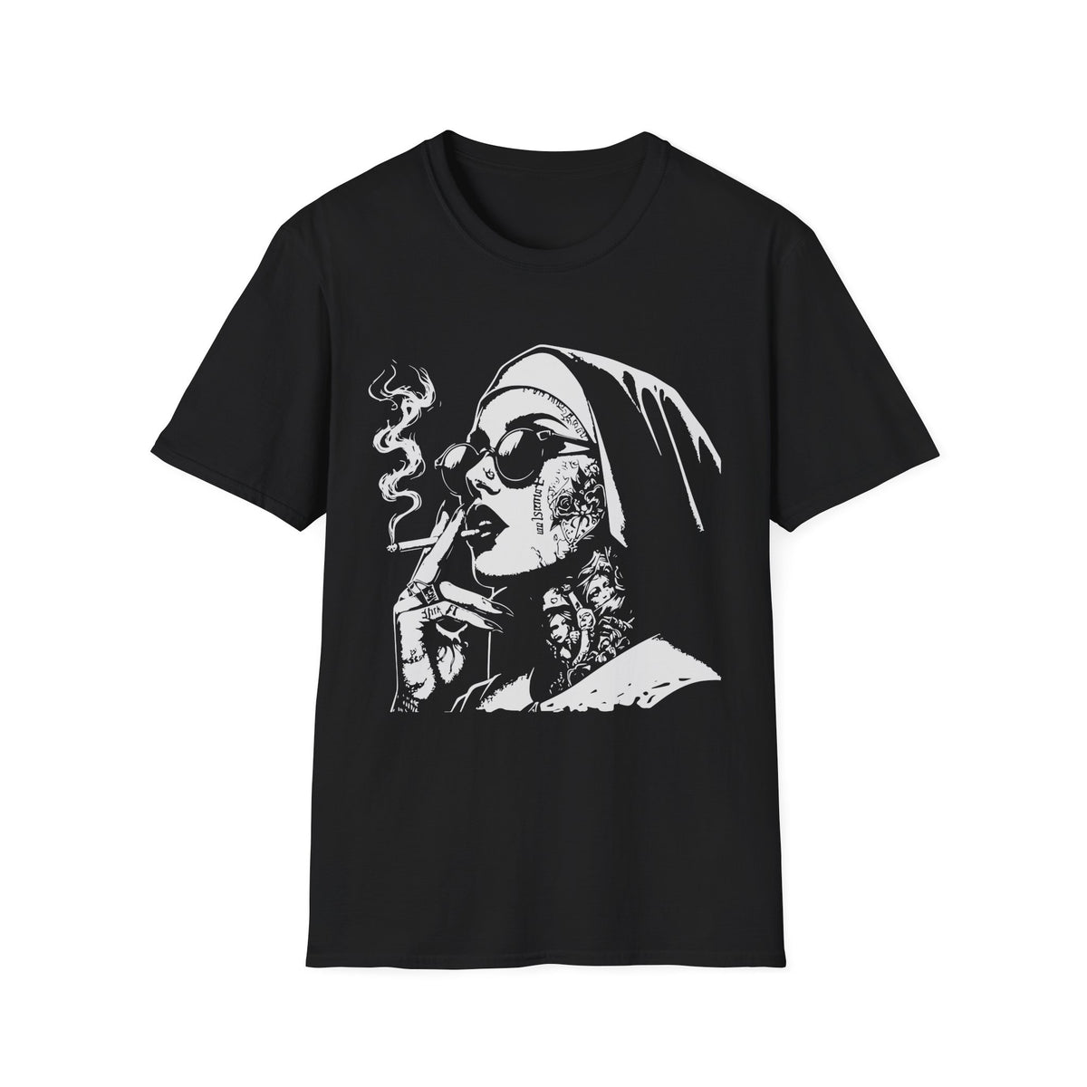 Tattooed Nun Graphic Tee | Edgy Alternative Shirt | Gothic Tattoo T-Shirt | Black Graphic Tee