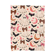 Pink Halloween Ghost Blanket | Coquette Spooky Throw | Cute Bats & Bows Velveteen Plush Blanket | Cozy Halloween Gift