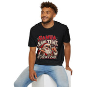 Funny Santa Christmas Shirt | Santa Saw That He Doesn't Care Tee | Rude Santa Graphic T-Shirt | Adult Holiday Humor
