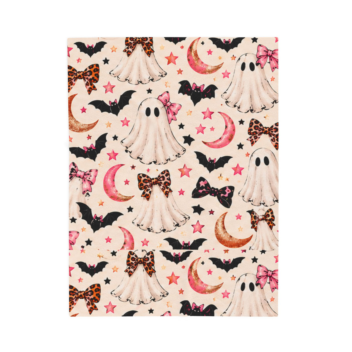 Pink Halloween Ghost Blanket | Coquette Spooky Throw | Cute Bats & Bows Velveteen Plush Blanket | Cozy Halloween Gift