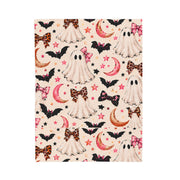 Pink Halloween Ghost Blanket | Coquette Spooky Throw | Cute Bats & Bows Velveteen Plush Blanket | Cozy Halloween Gift
