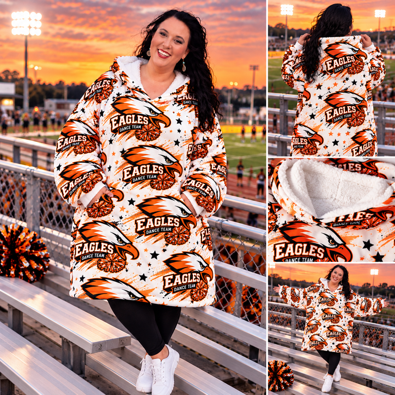 Eagles Dance Team Blanket Hoodie | Oversized Wearable Blanket | Cozy Dance Mom Gift | Orange Black White Team Spirit