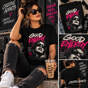 Good Energy Graphic Tee | Women’s Urban Streetwear Halftone Shirt | Positive Vibes Graphic T-Shirt